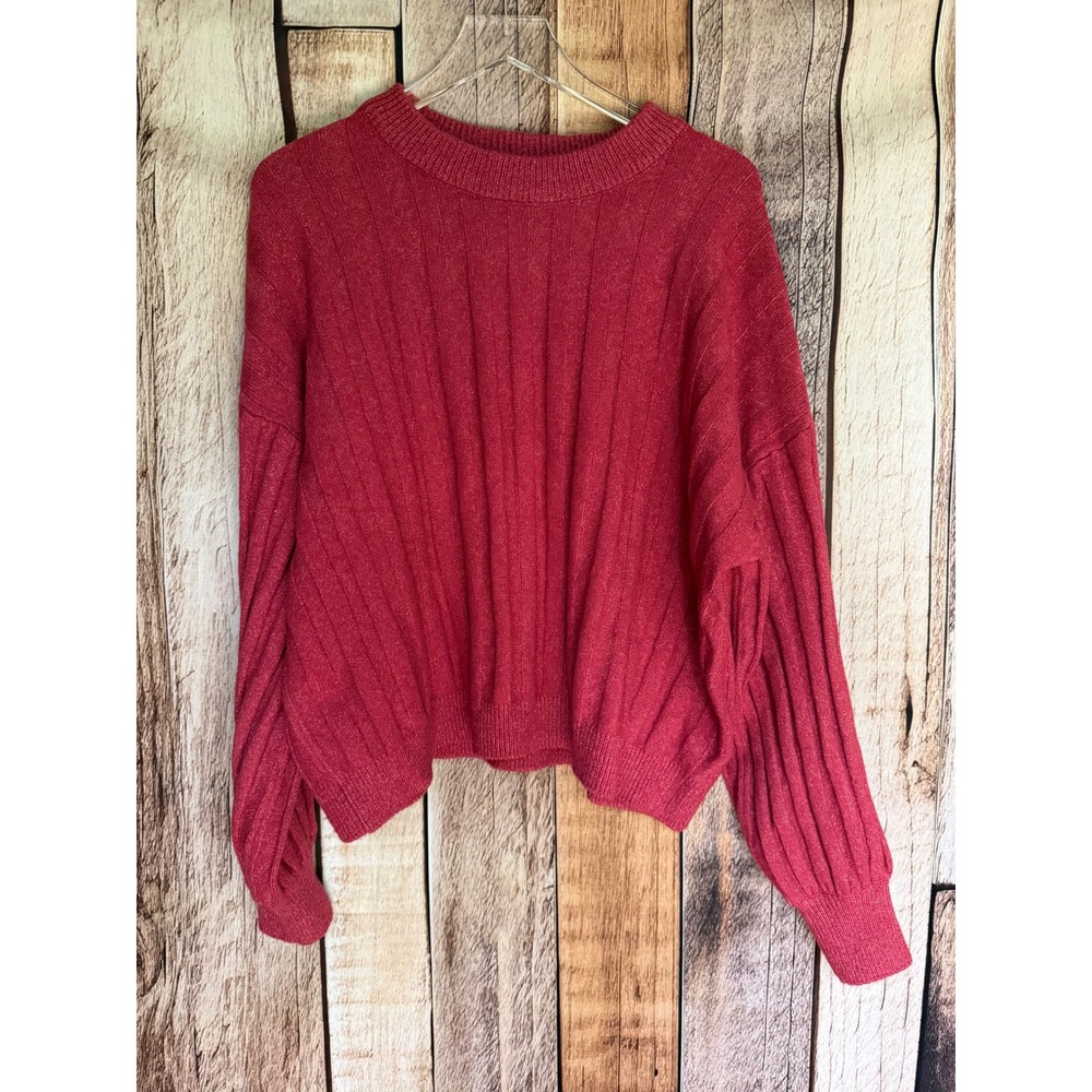 Sanctuary Ribbed Balloon Sleeve Sweater Cottagecore Cozy Red Knit Medium NWT